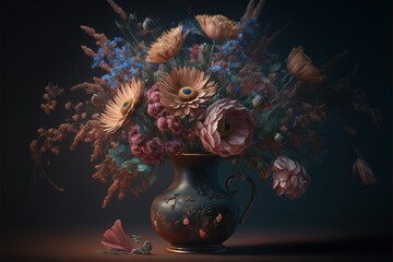 Bouquet of flowers in a vase. AI Generative
