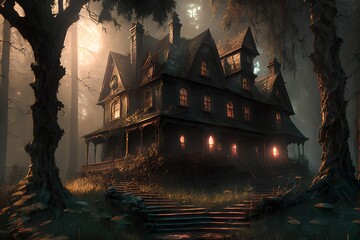 Dark horror house in the woods