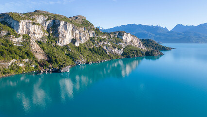 Aerial view of the picturesque Marble Caves near Puerto Rio Tranquilo - Lago General Carrera, Chile 