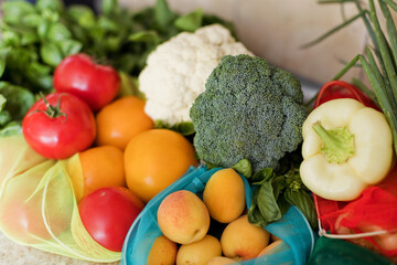 Various vegetables in textile eco bags