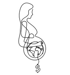 Naklejka premium Mother silhouette body with dollar as line drawing picture on white