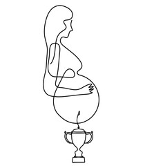 Mother silhouette body with trophy as line drawing picture on white