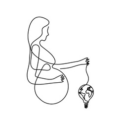 Mother silhouette body with light bulb as line drawing picture on white