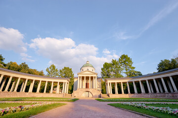 Colonnade mausoleum during summer-time at Arkhangelskoye Museum Estate.