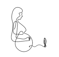 Mother silhouette body with exclamation mark as line drawing picture on white