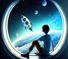 Cartoon kid space explorer. sketch art for artist creativity and inspiration. generative AI
