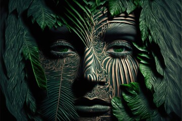 Face made of palm, concept of Abstract Art and Surrealism, created with Generative AI technology
