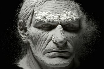 Face made of salt, concept of salt overconsumption, Texture and Contrast, created with Generative AI technology