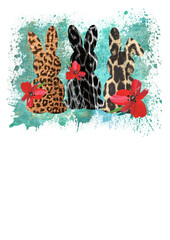 Rabbits png design. Easter bunny print. Red flowers. Sublimation designs. Isolated on transparent background.