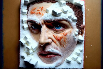 Face made of sugar, concept of sugar overconsumption, Edible Art and Food Sculpture, created with Generative AI technology