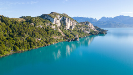 Naklejka premium Aerial view of the picturesque Marble Caves near Puerto Rio Tranquilo - Lago General Carrera, Chile 