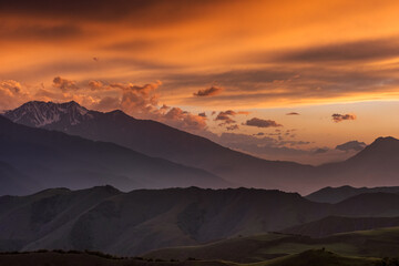 Fototapeta na wymiar Sunset in smoky mountains,