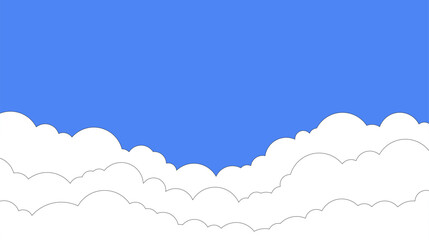 blue sky with white clouds background.clouds borders simple cartoon design flat 70s style vector illustration