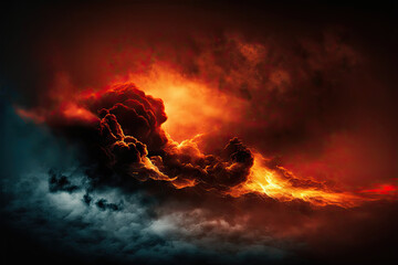 Black red orange sky with clouds fiery red flames in the clouds dark red smoke generative AI 