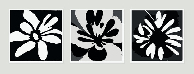 Monochrome abstract flowers art posters