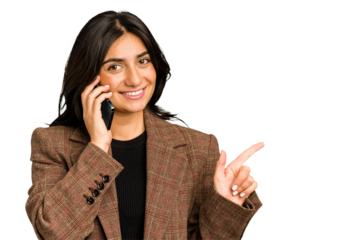 Young indian business woman calling with mobile phone isolated