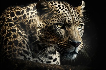 Fototapeta na wymiar Leopard close-up resting looking away from camera illustration generative ai