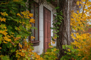 Fototapeta na wymiar An old school in an abandoned manor house in central Poland, Europe in autumn