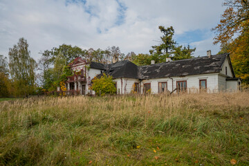 An old school in an abandoned manor house in central Poland, Europe in autumn
