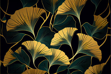 Art deco background in in green and gold perfect for retro glamour decors, generative AI