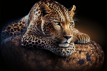 Leopard close-up resting looking away illustration generative ai