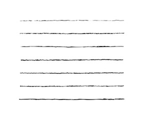 Fototapeta Line underline. Set strike lines black color isolated on white background. Pen stripe brush strokes. Patch pencil strips. Marker collection design. Grunge sketch thin long texture. Vector illustration obraz