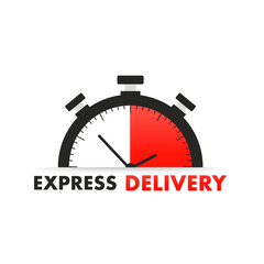 Fast delivery. Timer and fast delivery inscription on a light background. Fast delivery, express delivery, services, stopwatch sign. Express delivery service logo. Fast delivery. Vector illustration