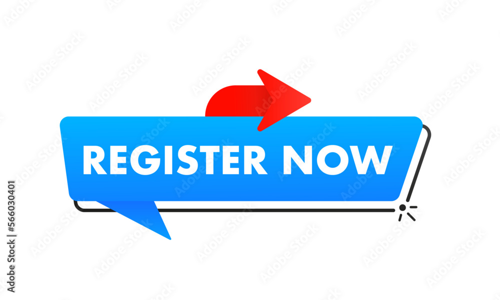 Poster register now with cursor button. internet icon. pointer click icon. register now for web advertising