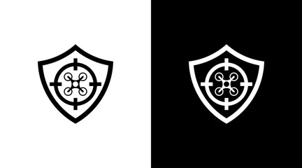 Technology vector logo monogram drone protection black and white icon illustration style Designs templates
