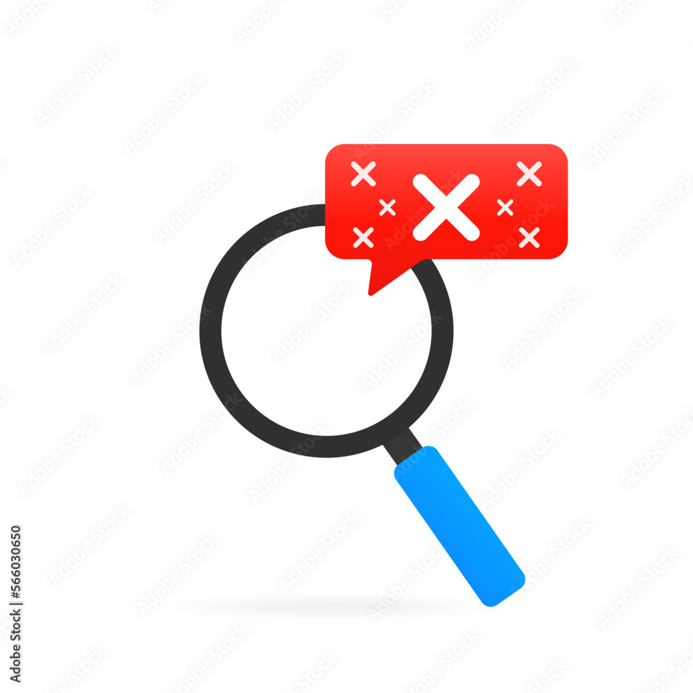 Poster magnifying glass with check marks set. green and red backgrounds with trendy long shadow design. mag