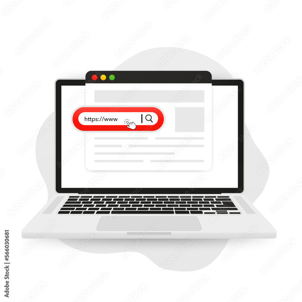 Poster search on a laptop. searching on internet. internet search bar. information search system. address a
