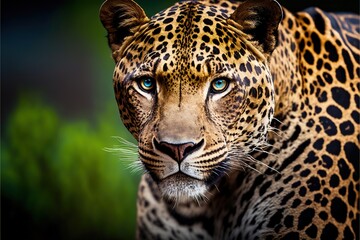 Naklejka na ściany i meble Leopard close-up resting looking in camera illustration generative ai
