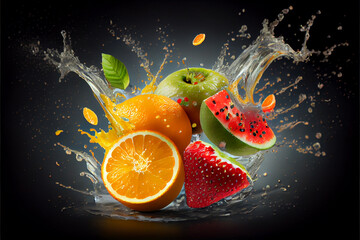 Splash of fresh Mixed fruit realistic set