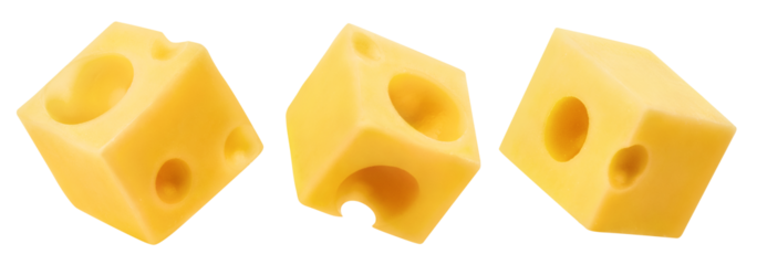 Set of delicious cheese cubes cut out
