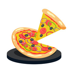 Vector pepperoni pizza with slice. Fast food Illustration