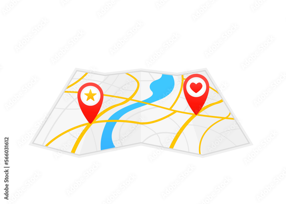 Poster map with pin. gps-navigation and place of movement. we have moved the new location of the office ico