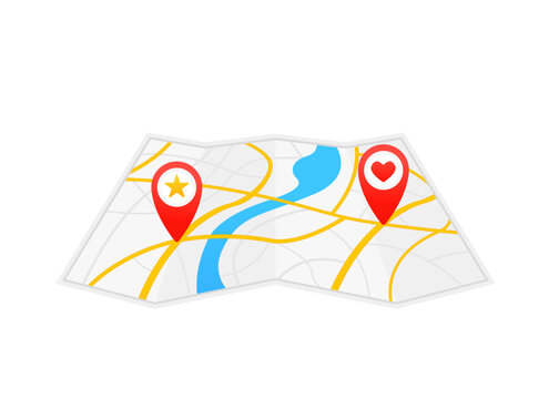 Map with pin. Gps-navigation and place of movement. We have moved the new location of the office icon. Address of movement, change of location, advertisement, business, home map. Vector illustration