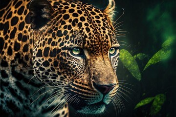Leopard close-up resting looking away illustration generative ai - obrazy, fototapety, plakaty