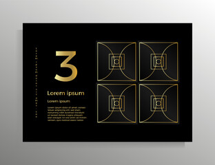 Cover for brochure, booklet, book, poster, flyer. Vector geometric design template with golden lines. Format horizontal A4.