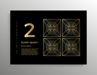 Cover for brochure, booklet, book, poster, flyer. Vector geometric design template with golden lines. Format horizontal A4.