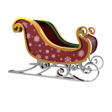 Realistic of red santa claus sleigh 3d with snow pattern