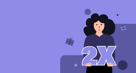 The girl received double points. Holiday promotion. Empty space for insertion