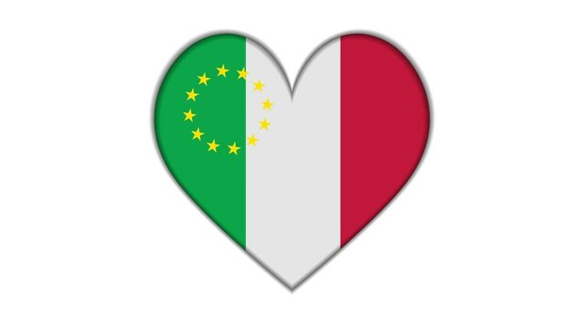 Heart shaped European Union and Italy flag