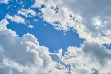 Beautiful cumulus clouds in spring afternoon, beautiful view, idea for climate change background, caring for nature