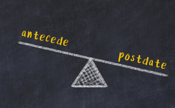 Chalk drawing of scales with words antecede and postdate. Concept of balance