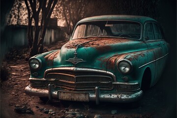 Old and forgotten car in an abandoned parking lot, concept of Abandonment and Loneliness, created with Generative AI technology