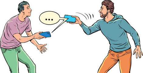 two people communicate in a messenger on the phone