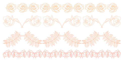 Naklejka premium Set di cornici con rose e foglie rosa, illustrazione isolata su sfondo bianco