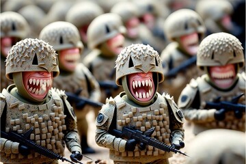 Fototapeta na wymiar Teeth as many little solders, concept of Military Formation and Strength in Numbers, created with Generative AI technology