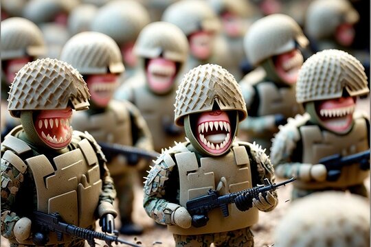 Teeth as many little solders, concept of Military Formation and Strength in Numbers, created with Generative AI technology